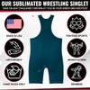 4 Time All American Wrestling Singlet: Black, Navy Blue, Red, Teal sizes 4XS-5XL (M 121-155 lbs., TEAL) view 4