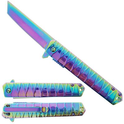 Falcon Tanto Style Folding Pocket Knife 3 Inch 440 Stainless Steel Blade, 8 Inch Overall Length, EDC Utility Knife for Camping, Outdoor Use, Collection & Gifting (Rainbow)