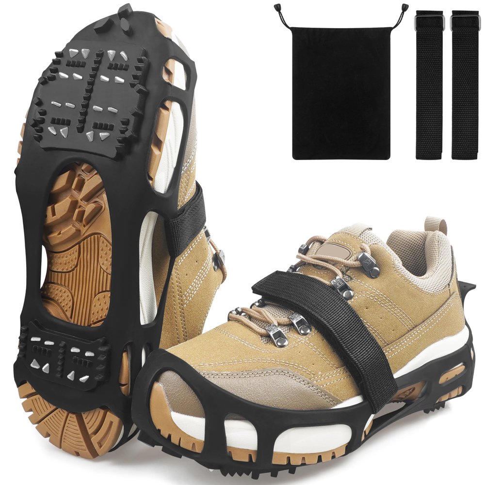 Ice Cleats for Shoes and Boots, Snow Traction Cleats Crampons Anti Slip 24 Steel Grippers Shoe Spikes Grips for Snow and Ice Slip-on Snow Cleats Overshoes for Women Men Winter Walking Hiking Fishing