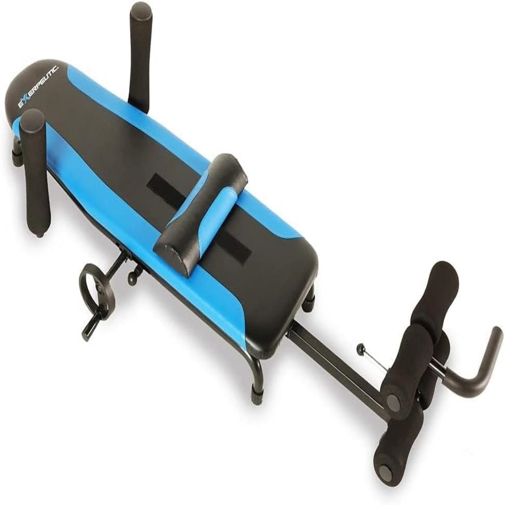 Exerpeutic Alternative Inversion Traction Table - Provides Lower Back Pain Relief Without Going Upside Down - Portable Spine Stretcher Bed for Home - 350 Lb. Capacity - Blue/Black