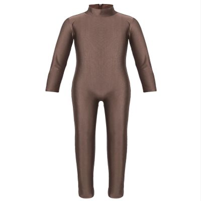 YOOJIA Kids Girls Long Sleeve Full Body Dance Laotard Unitard Gymnastics Ballet Dance Bodysuit Spandex Zentai Jumpsuit Brown 7-8