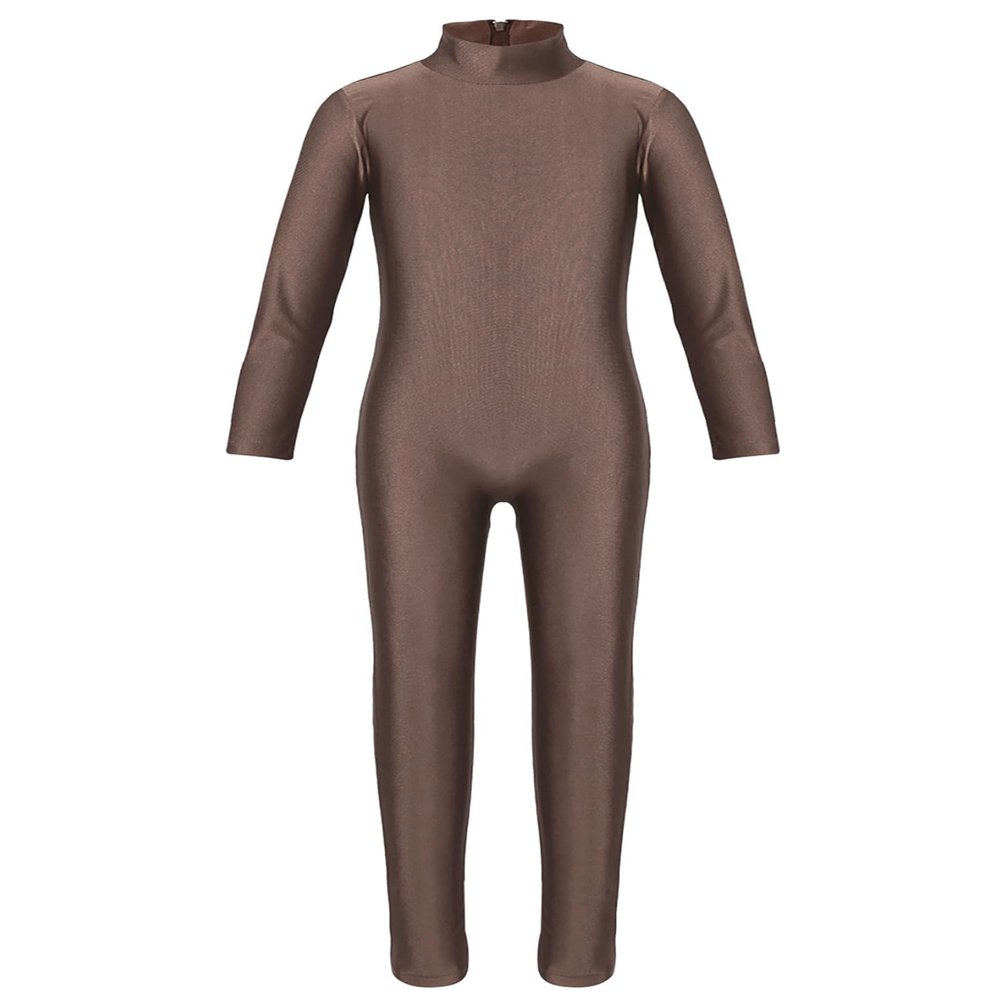 YOOJIA Kids Girls Long Sleeve Full Body Dance Laotard Unitard Gymnastics Ballet Dance Bodysuit Spandex Zentai Jumpsuit Brown 7-8