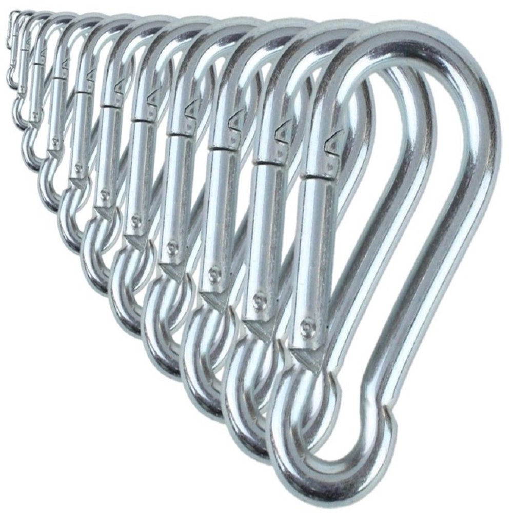 Branded Boards Black & Silver Zinc-Galvanized Heavy Duty Bushcraft Carabiner Spring Snap Clip Link Hooks 200-500lb Load 2, 6 & 12 Packs (Silver-5cm-12 Pack)