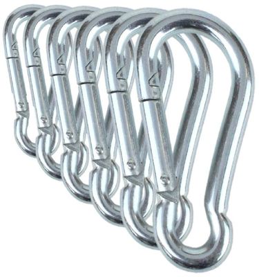 Branded Boards Black & Silver Zinc-Galvanized Heavy Duty Bushcraft Carabiner Spring Snap Clip Link Hooks 200-500lb Load 2, 6 & 12 Packs (Silver-7cm-6 Pack)