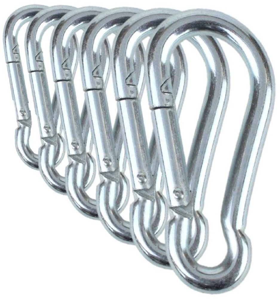 Branded Boards Black & Silver Zinc-Galvanized Heavy Duty Bushcraft Carabiner Spring Snap Clip Link Hooks 200-500lb Load 2, 6 & 12 Packs (Silver-7cm-6 Pack)