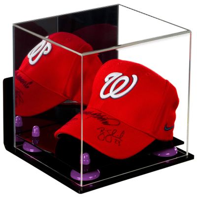 Better Display Cases Acrylic Baseball Cap Display Case with Mirror, Wall Mount, Purple Risers and Black Base (A006/V21)