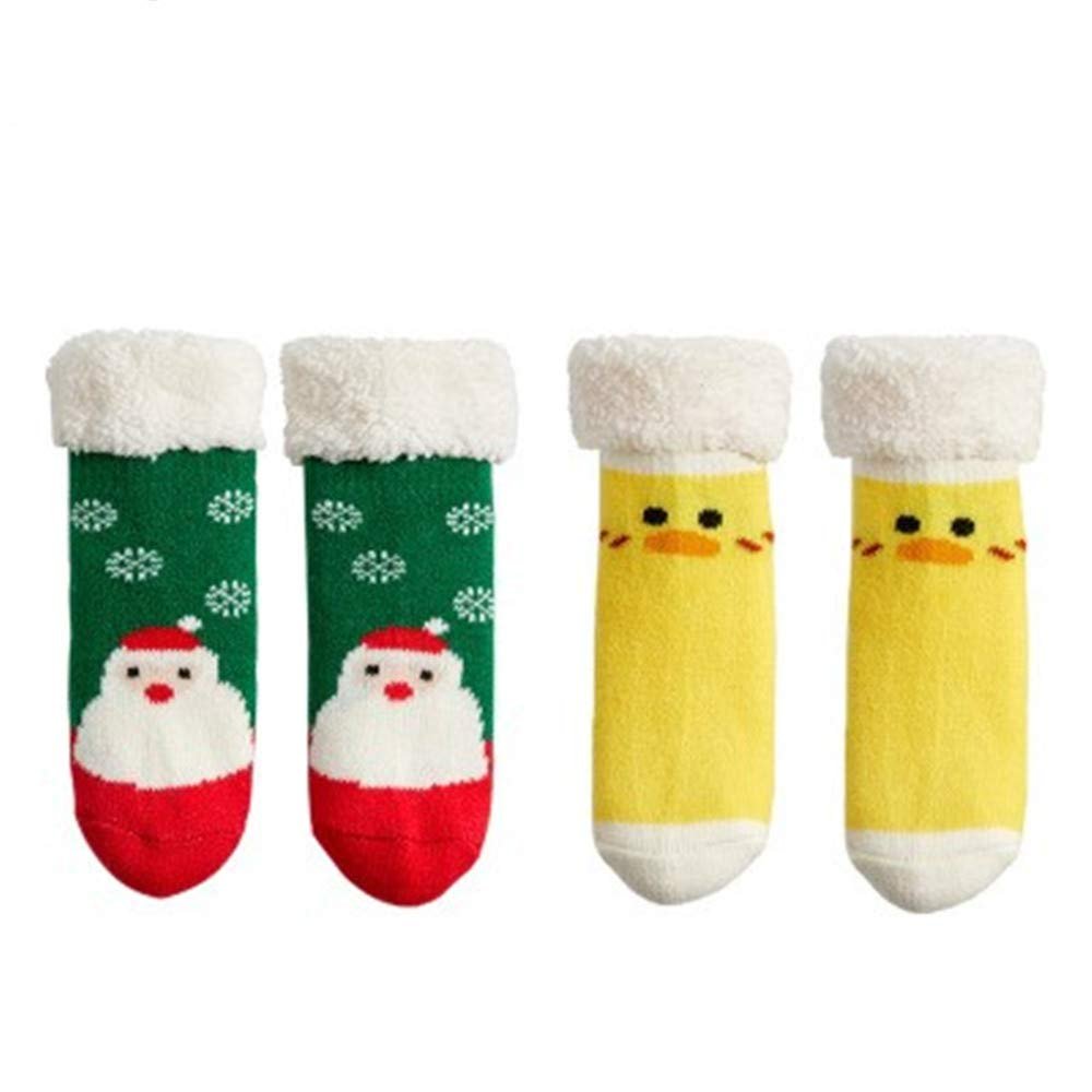 Winter Baby Slipper Sock Non-slip Floor Socks Soft Warm Fuzzy Fleece Thick Christmas Socks Gift for Toddler Newborn Children (2 Pairs) (B, XL)