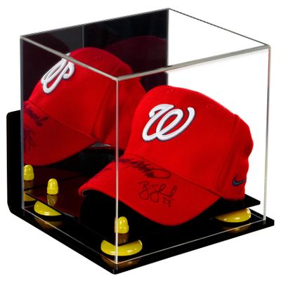 Better Display Cases Acrylic Baseball Cap Display Case with Mirror, Wall Mount, Yellow Risers and Black Base (A006/V21)