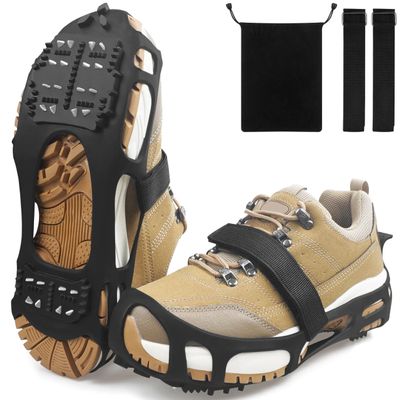 Ice Cleats for Shoes and Boots, Snow Traction Cleats Crampons Anti Slip 24 Steel Grippers Shoe Spikes Grips for Snow and Ice Slip-on Snow Cleats Overshoes for Women Men Winter Walking Hiking Fishing