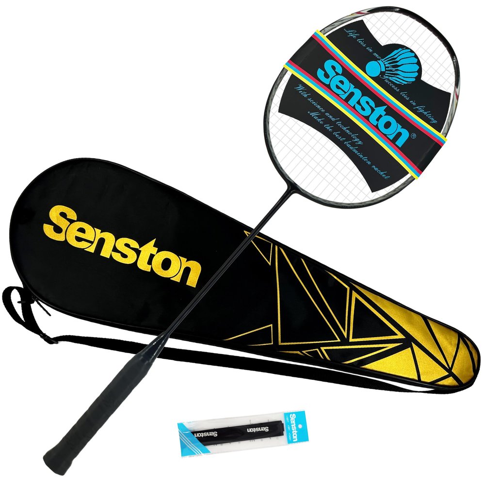 Senston Carbon-Fiber Badminton Racket 5U Badminton Racquet, Single Professional Badminton Rackets (N80 Black)