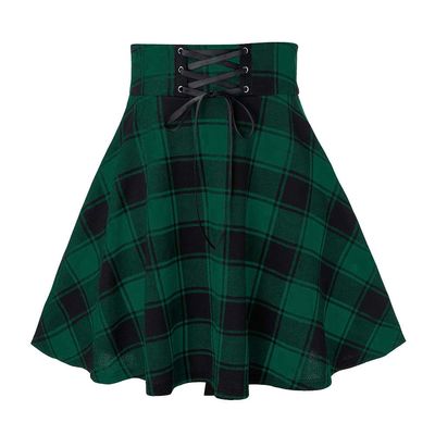 Green Plaid Skirts for Women Plus Size A Line High Waisted Pleated Mini Skirt Y2K Clothes Clothing (Medium, Plaid Green)