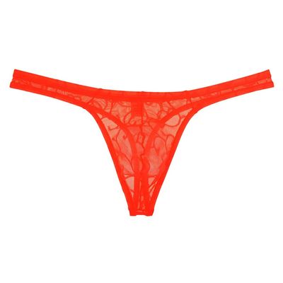 JAXFSTK Men's Jacquard G-string Underpants Low-rise See-through T-back Mesh Thong Orange Red L