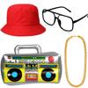 meekoo Halloween 80s/ 90s Hip Hop Costume Kit Rapper Bucket Hat Sunglasses Gold Chain Cosplay Accessories for Men Theme Party(Red) view 1