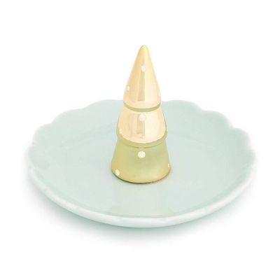 LC Lauren Conrad Light Seafoam Green Porcelain and Gold Colored Christmas Tree Design Jewelry and Trinket Tray