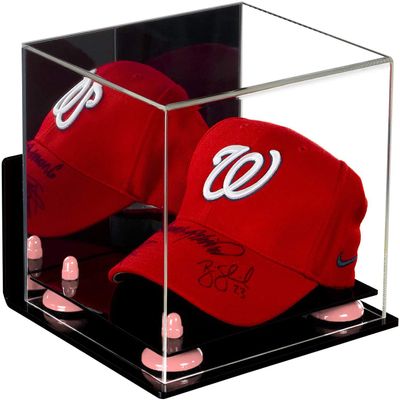 Better Display Cases Acrylic Baseball Cap Display Case with Mirror, Wall Mount, Pink Risers and Black Base (A006/V21)