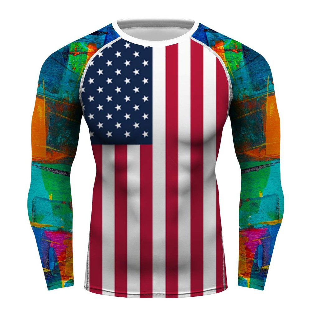 Men's American Flag Slim Fit Long Sleeve Compression Gym Trainning Casual Top (Graffiti, Medium)