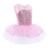 Aislor Kids Girls Sleeveless Sparkly Rhinestone Leotard Dress Ballet Dance Mesh Splice Tutu Skirts Pink 4T view 2