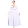 Women Metallic Color Block Liturgical Praise Dance Dress Bell Long Sleeve Lyrical Christian Church Dancewear Gown Loose Fit Full Length Tunic Circle Skirt Worship Costume Praisewear White XS view 1