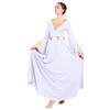 Women Metallic Color Block Liturgical Praise Dance Dress Bell Long Sleeve Lyrical Christian Church Dancewear Gown Loose Fit Full Length Tunic Circle Skirt Worship Costume Praisewear White XS view 2