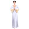 Women Metallic Color Block Liturgical Praise Dance Dress Bell Long Sleeve Lyrical Christian Church Dancewear Gown Loose Fit Full Length Tunic Circle Skirt Worship Costume Praisewear White XS view 3