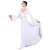 Women Metallic Color Block Liturgical Praise Dance Dress Bell Long Sleeve Lyrical Christian Church Dancewear Gown Loose Fit Full Length Tunic Circle Skirt Worship Costume Praisewear White XS view 4