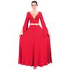 Women Metallic Color Block Liturgical Praise Dance Dress Bell Long Sleeve Lyrical Christian Church Dancewear Gown Loose Fit Full Length Tunic Circle Skirt Worship Costume Praisewear Red L view 1