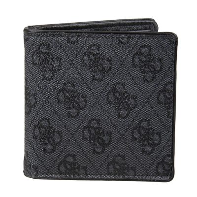 Guess Men's Leather Slim Bifold Wallet, Charcoal/Black, One Size