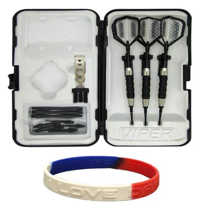 sure grip Viper Black Soft Tip Darts with Dart Case & Accessories Choice of Flights 16 or 18 Grams Plus I Love Darts Bracelet (Dimplex Clear, 16g)