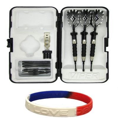 sure grip Viper Black Soft Tip Darts with Dart Case & Accessories Choice of Flights 16 or 18 Grams Plus I Love Darts Bracelet (Dimplex Silver Diamond, 16g)