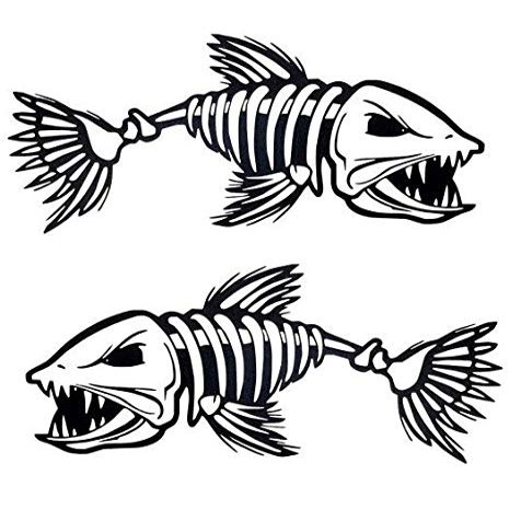 (2) 10" x 23" Skeleton Fish Boat Stickers Large Vinyl Decals Graphics Fishing (Flat Black)