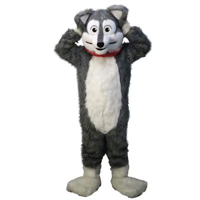 Long-Haired Grey Husky Wolf Mascot Costume Husky Dog Cartoon