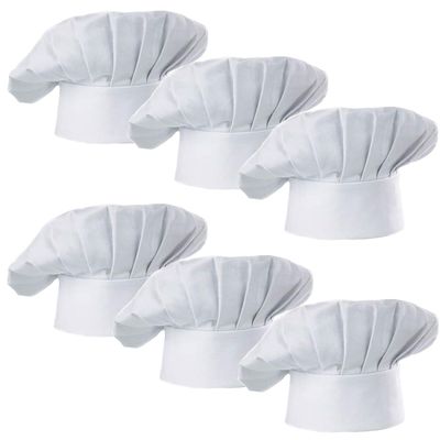 Hyzrz Chef Hat Set of 6 PCS Pack Adult Adjustable Elastic Baker Kitchen Cooking Chef Cap (White)