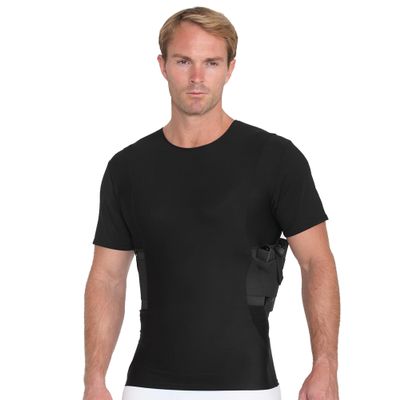 ISPRO TACTICAL - Made in USA - Concealed Carry Holster for Men & Gun Concealment Shoulder or Pistol Chest Compression Crew-Neck Shirt (Black, SM)