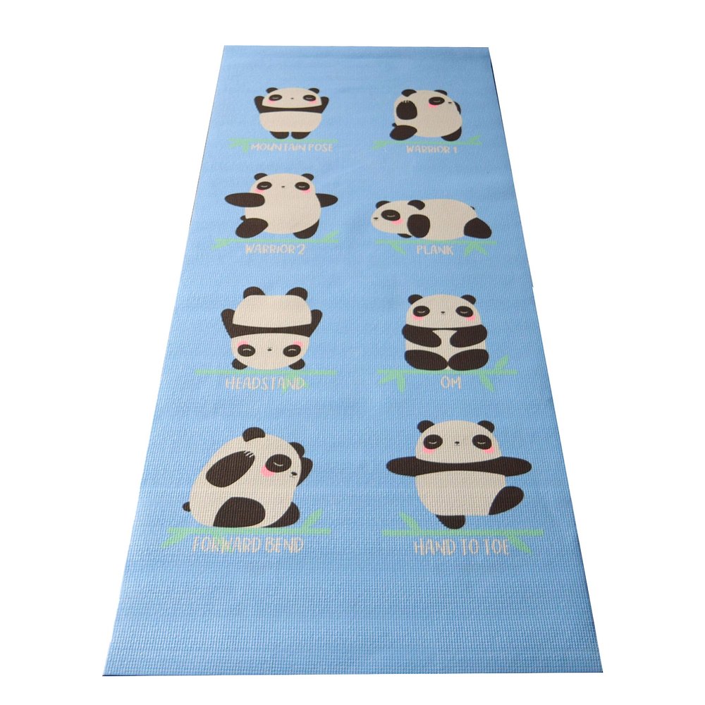 Bean Products 60x24 Non Slip Yoga Mat for Exercise - 3mm Thick Comfortable Workout Floor Mat for Kids - Eco Friendly Foldable Yoga Mat for Yoga, Pilates, Gym and Stretching, Blue Panda