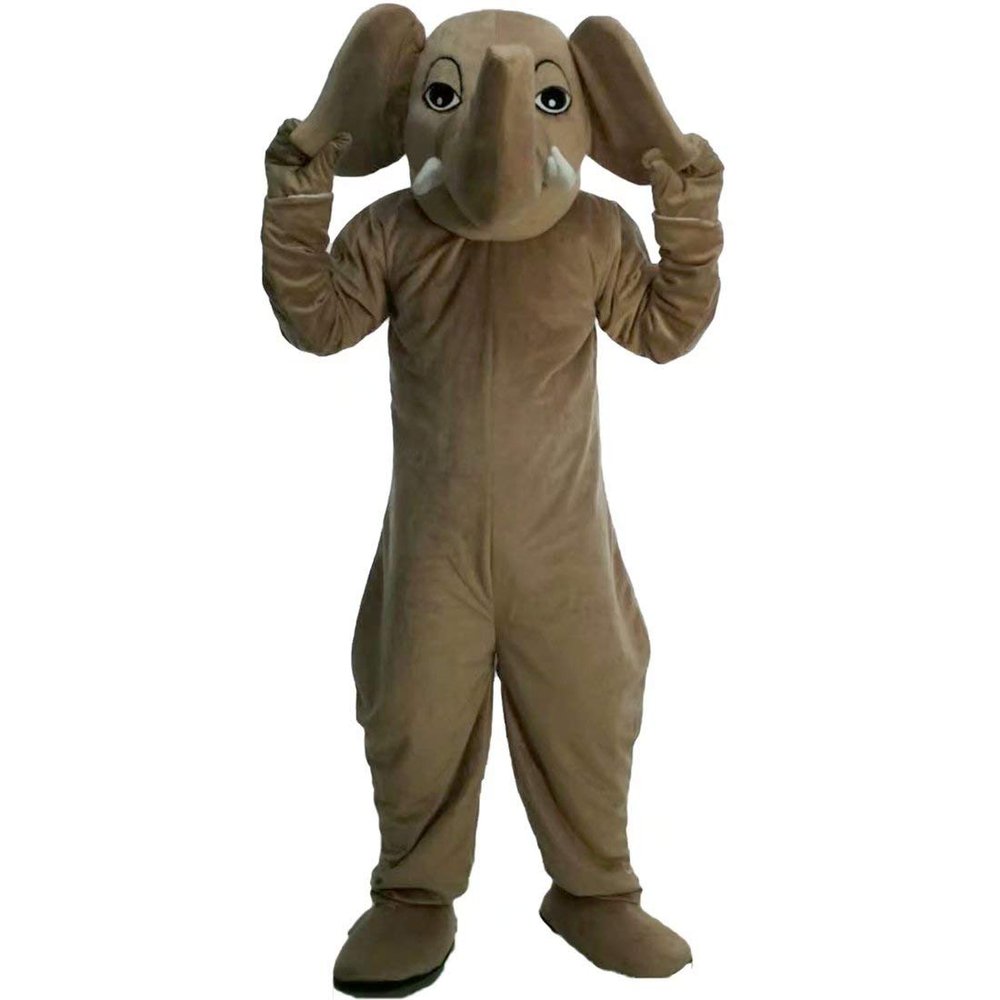 Elephant Cartoon Costume Mascot Plush with Mask for Adult Cosplay Party Halloween Dress Up