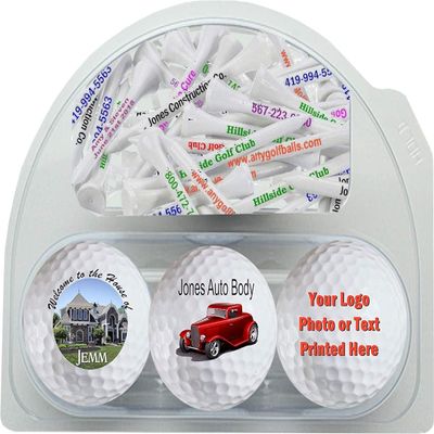 GBM Personalized Golf Balls 3 Pack and 20 Imprinted Golf Tees - Add Photo, Logo or Text