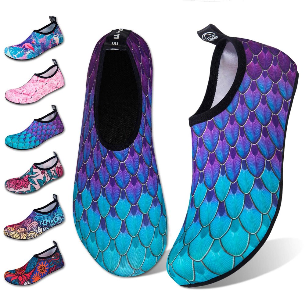 WateLves Water Shoes for Womens Mens Barefoot Quick-Dry Aqua Socks for Beach Swim Surf Yoga Exercise Camping Must Haves (Fishscale Bluegreen, 36/37)