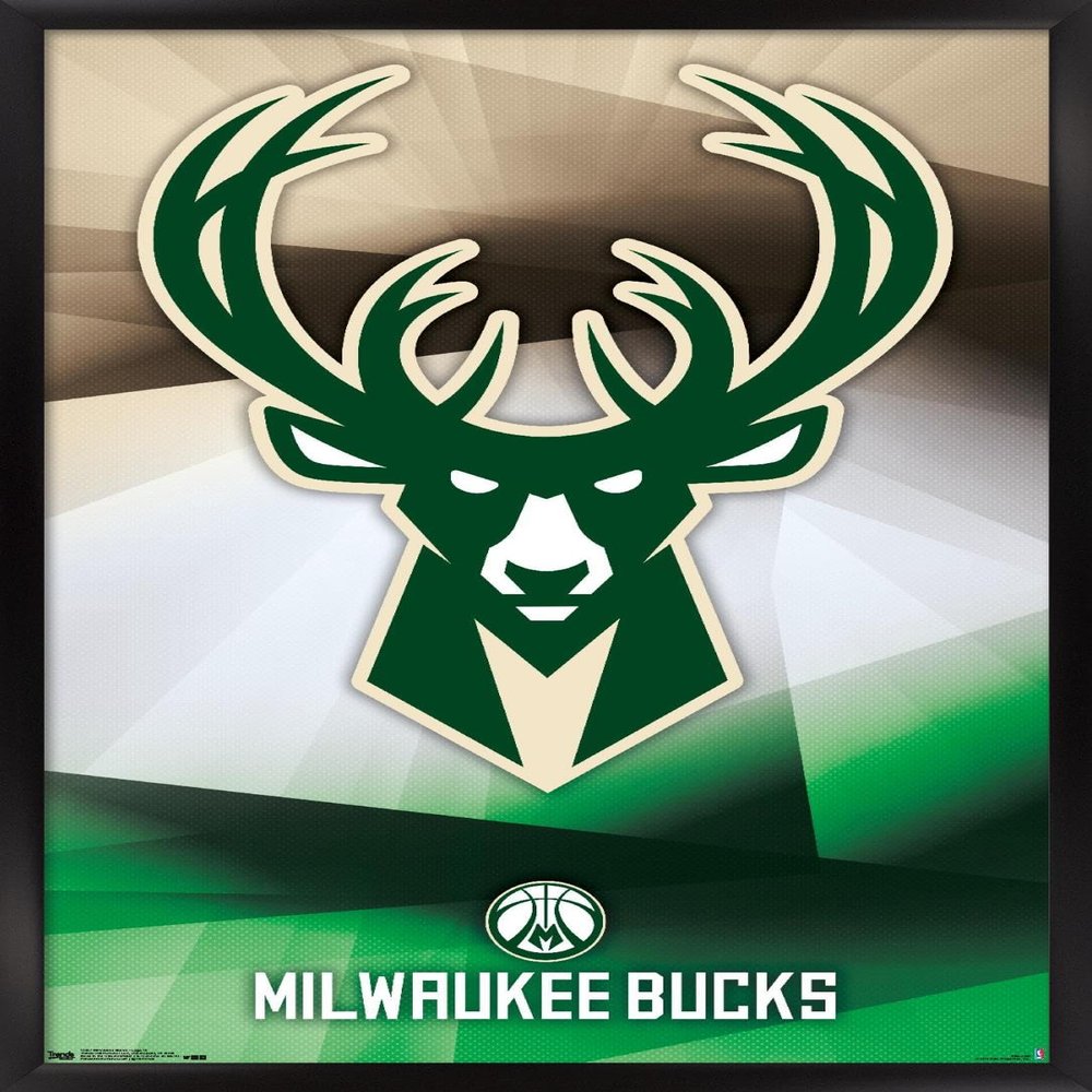 Trends International NBA Milwaukee Bucks - Logo 16 Wall Poster, 14.725" x 22.375", Black Framed Version