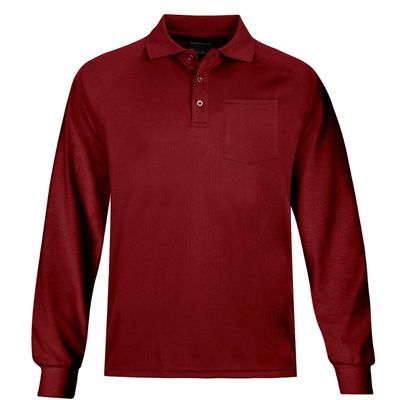MOHEEN Men's Long Sleeve Polo Shirts Casual Solid Golf Polo Shirt (Wine Red,L)