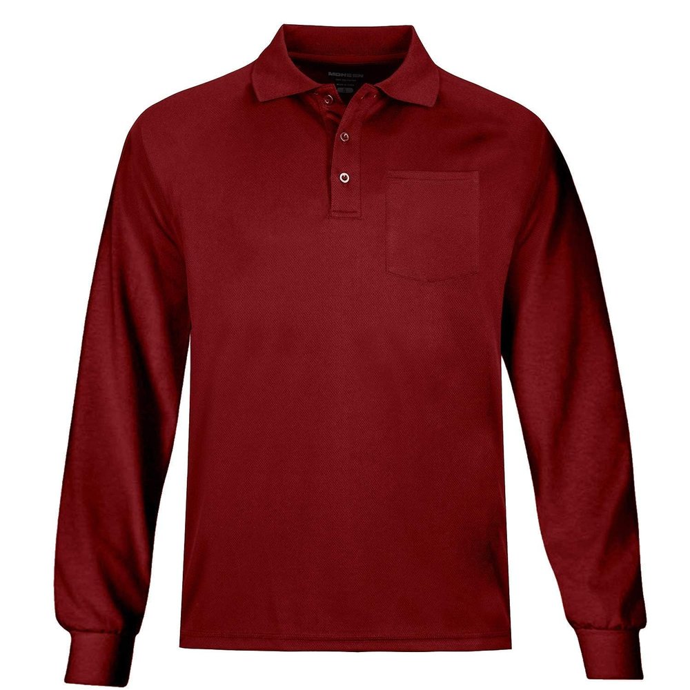 MOHEEN Men's Long Sleeve Polo Shirts Casual Solid Golf Polo Shirt (Wine Red,L)