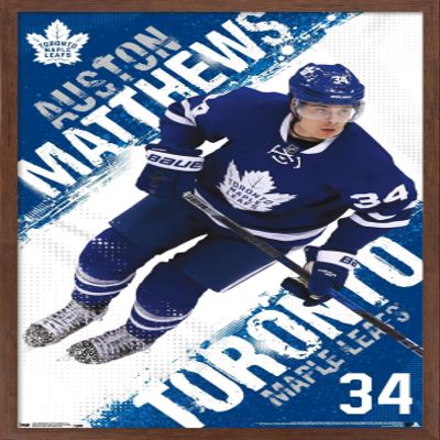 Trends International NHL Toronto Maple Leafs - Austin Matthews 16 Wall Poster, 14.725" x 22.375", Mahogany Framed Version