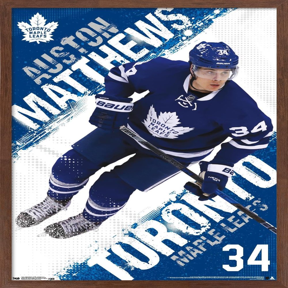 Trends International NHL Toronto Maple Leafs - Austin Matthews 16 Wall Poster, 14.725" x 22.375", Mahogany Framed Version