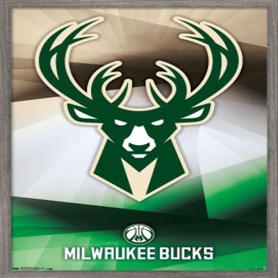 Trends International NBA Milwaukee Bucks - Logo 16 Wall Poster, 14.725" x 22.375", Barnwood Framed Version