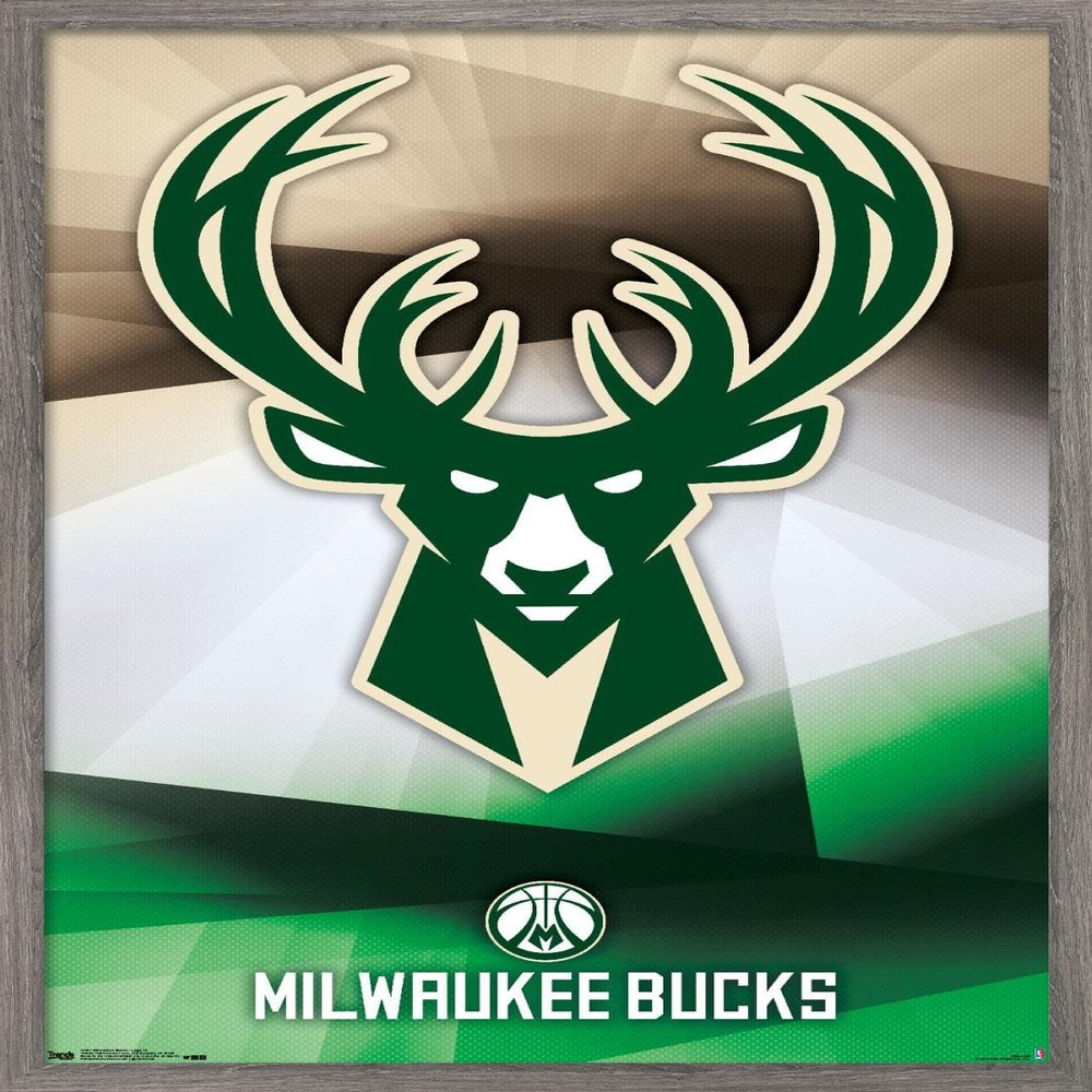 Trends International NBA Milwaukee Bucks - Logo 16 Wall Poster, 14.725" x 22.375", Barnwood Framed Version