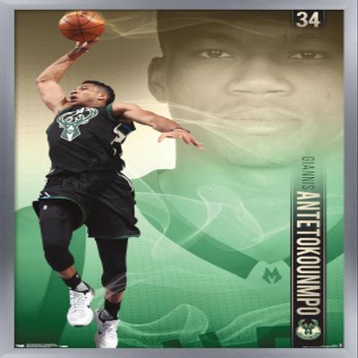 Trends International NBA Milwaukee Bucks - Giannis Antetokounmpo 17 Wall Poster, 14.725" x 22.375", Silver Framed Version