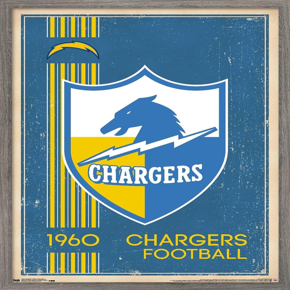 Trends International NFL Los Angeles Chargers - Retro Logo 17 Wall Poster, 22.375" x 34", Barnwood Framed Version
