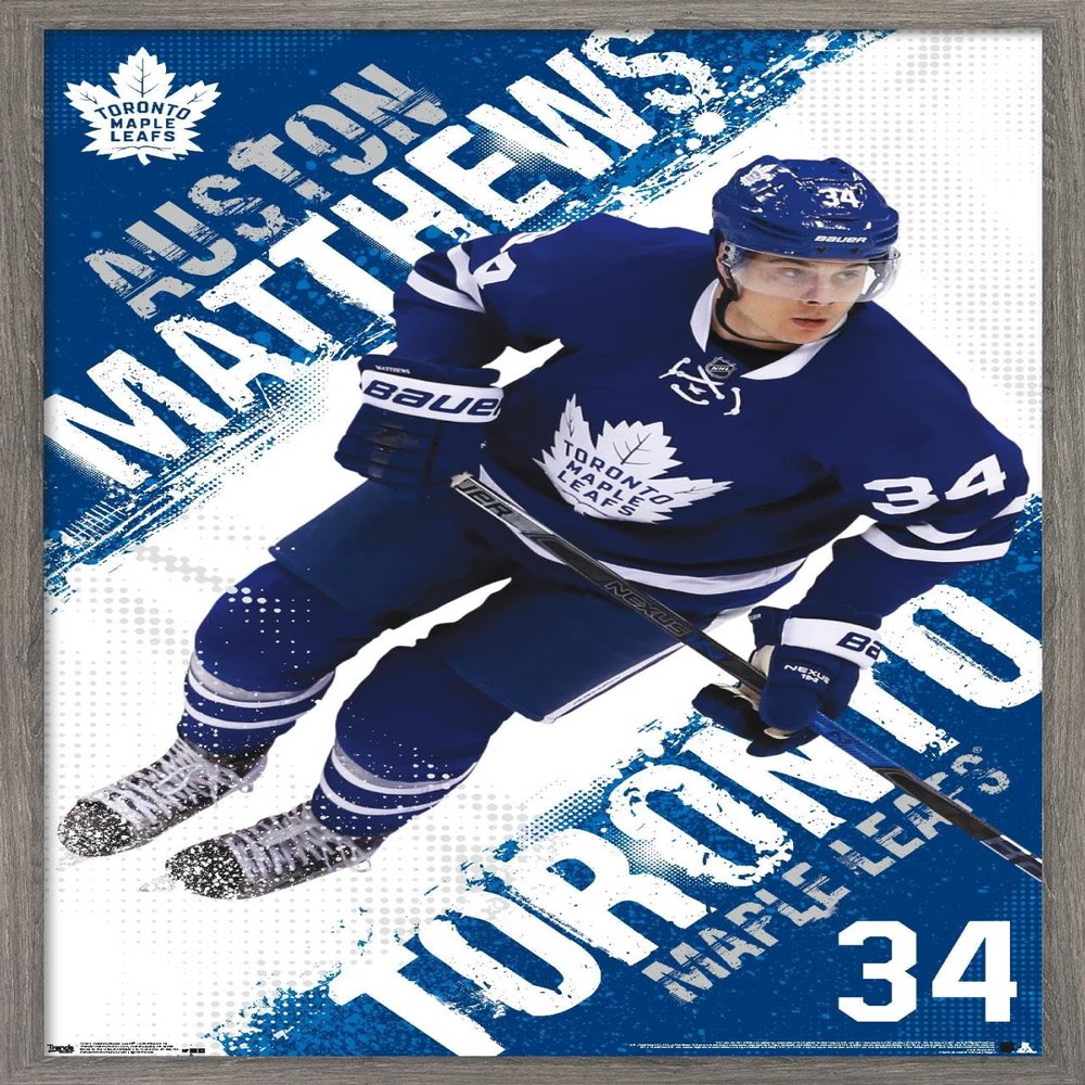 Trends International NHL Toronto Maple Leafs - Austin Matthews 16 Wall Poster, 14.725" x 22.375", Barnwood Framed Version