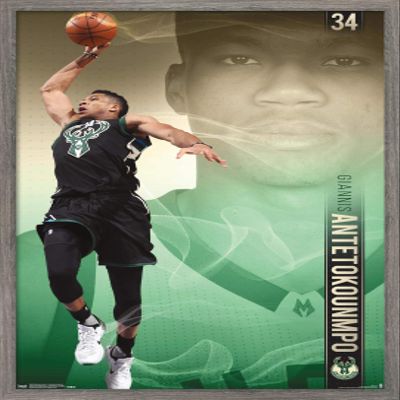Trends International NBA Milwaukee Bucks - Giannis Antetokounmpo 17 Wall Poster, 14.725" x 22.375", Barnwood Framed Version