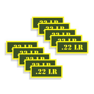 Ammo Can Labels 22LR Ammunition Decals Olive Drab Green Firearm Labels .22 LR 10 Pack Adhesive Vinyl 3"x1.15" #AG