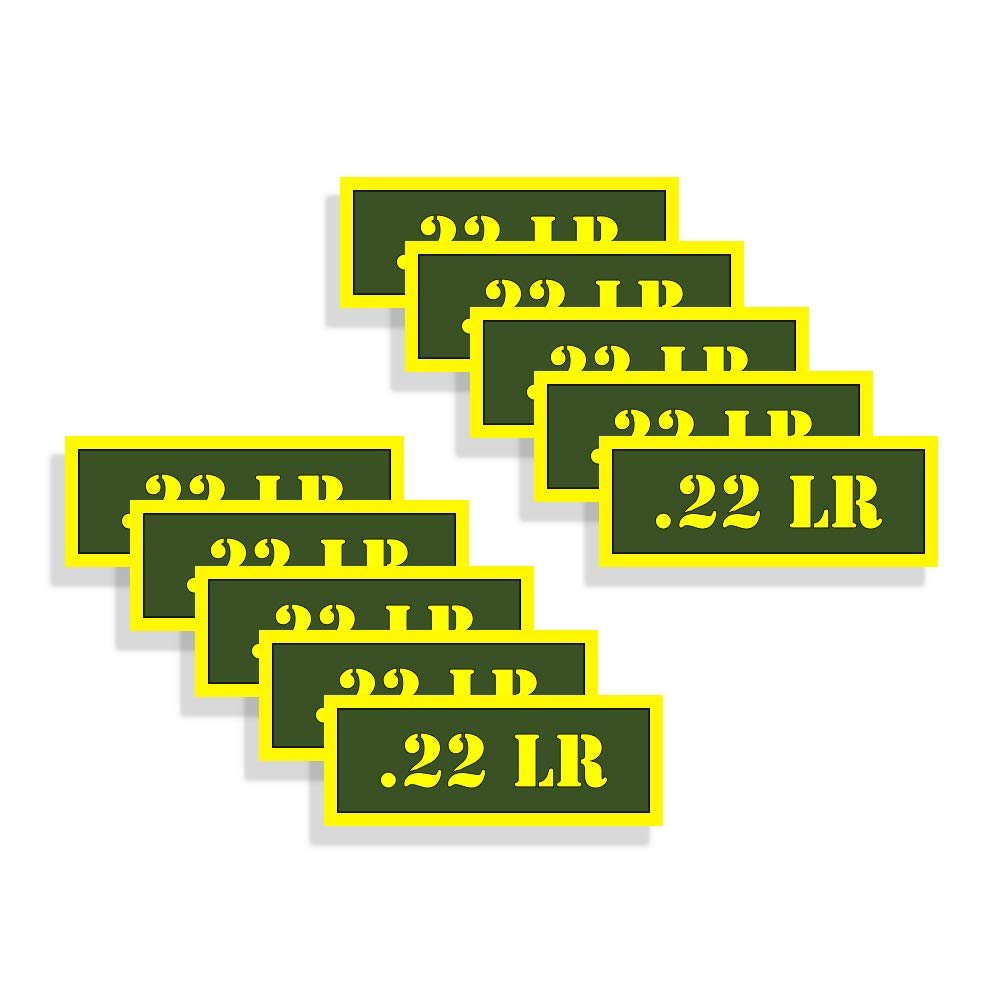 Ammo Can Labels 22LR Ammunition Decals Olive Drab Green Firearm Labels .22 LR 10 Pack Adhesive Vinyl 3"x1.15" #AG